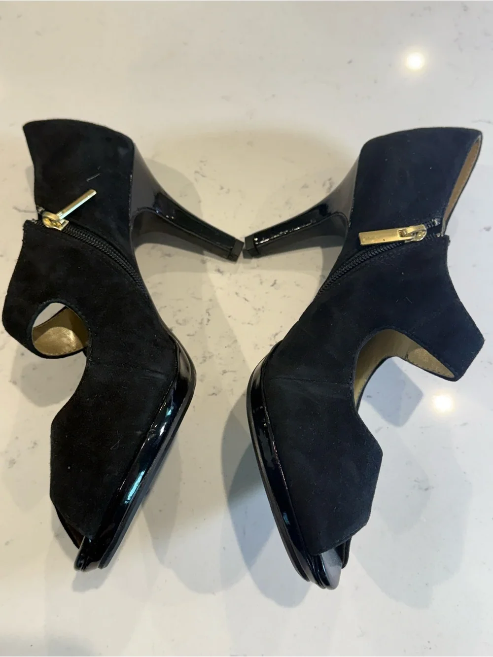 Bandolino Black Suede Peep-Toe Heels - Size 10